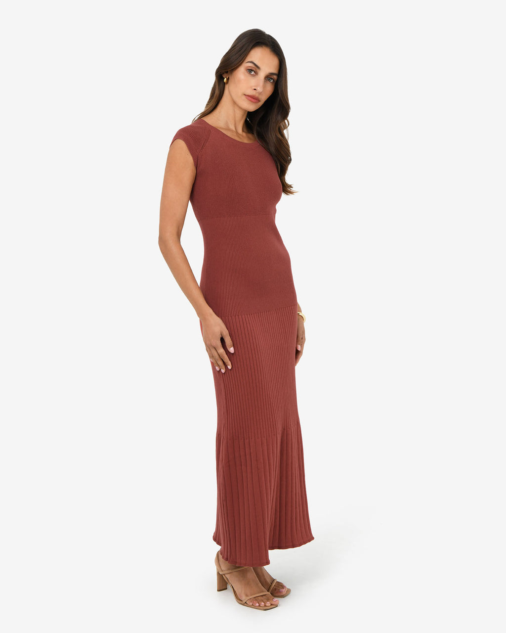 Lourdes Ribbed Knit Dress in clay — view 4