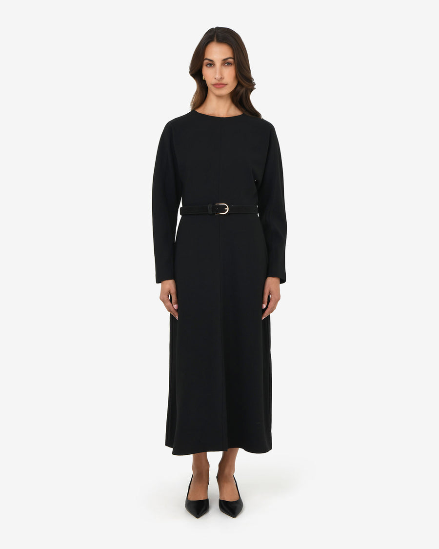 Karina Dolman Midi Dress in black — full-length view