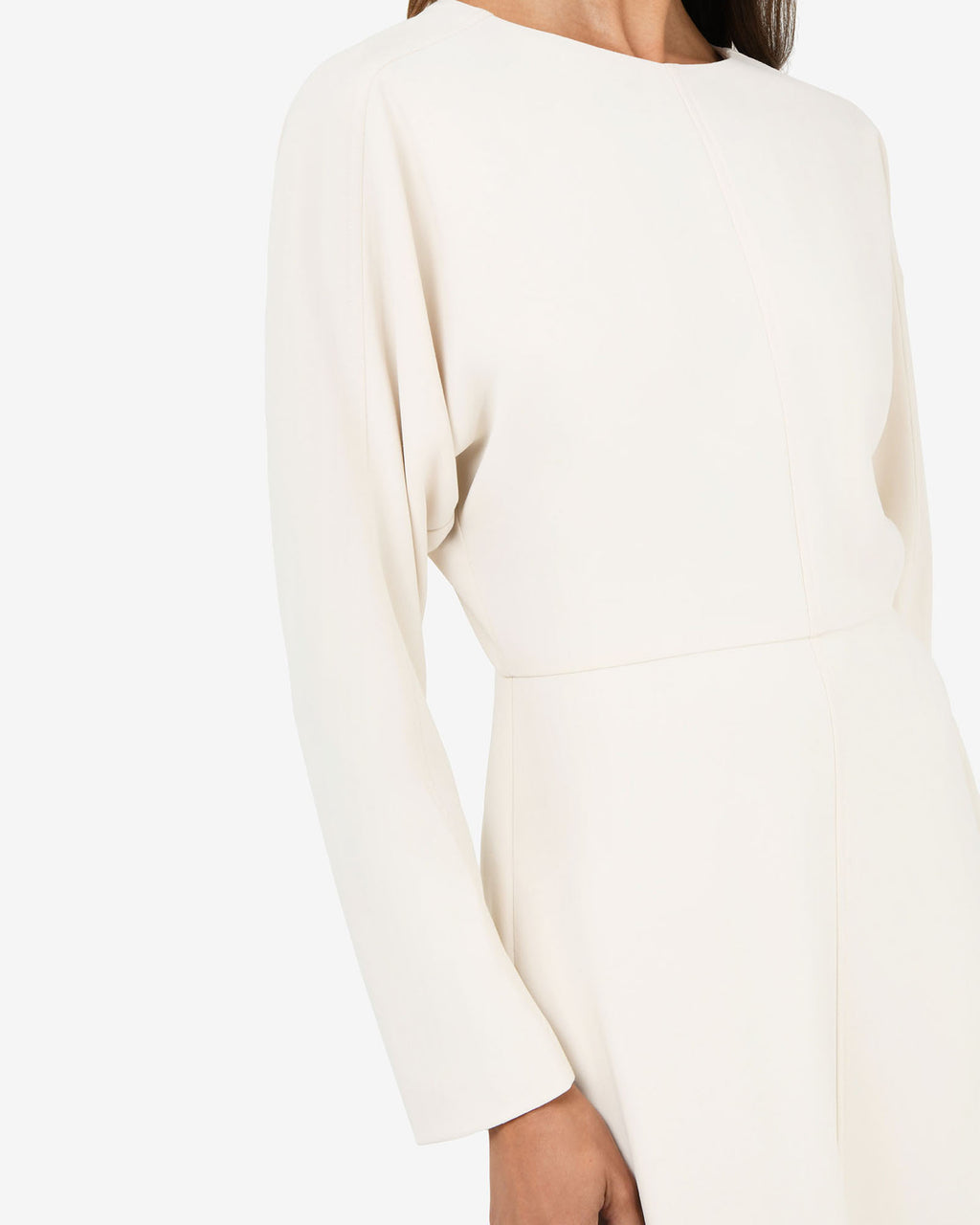 Karina Dolman Midi Dress in ecru — fabric detail