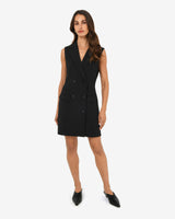 Nikki Double Breasted Dress in black — full-length view