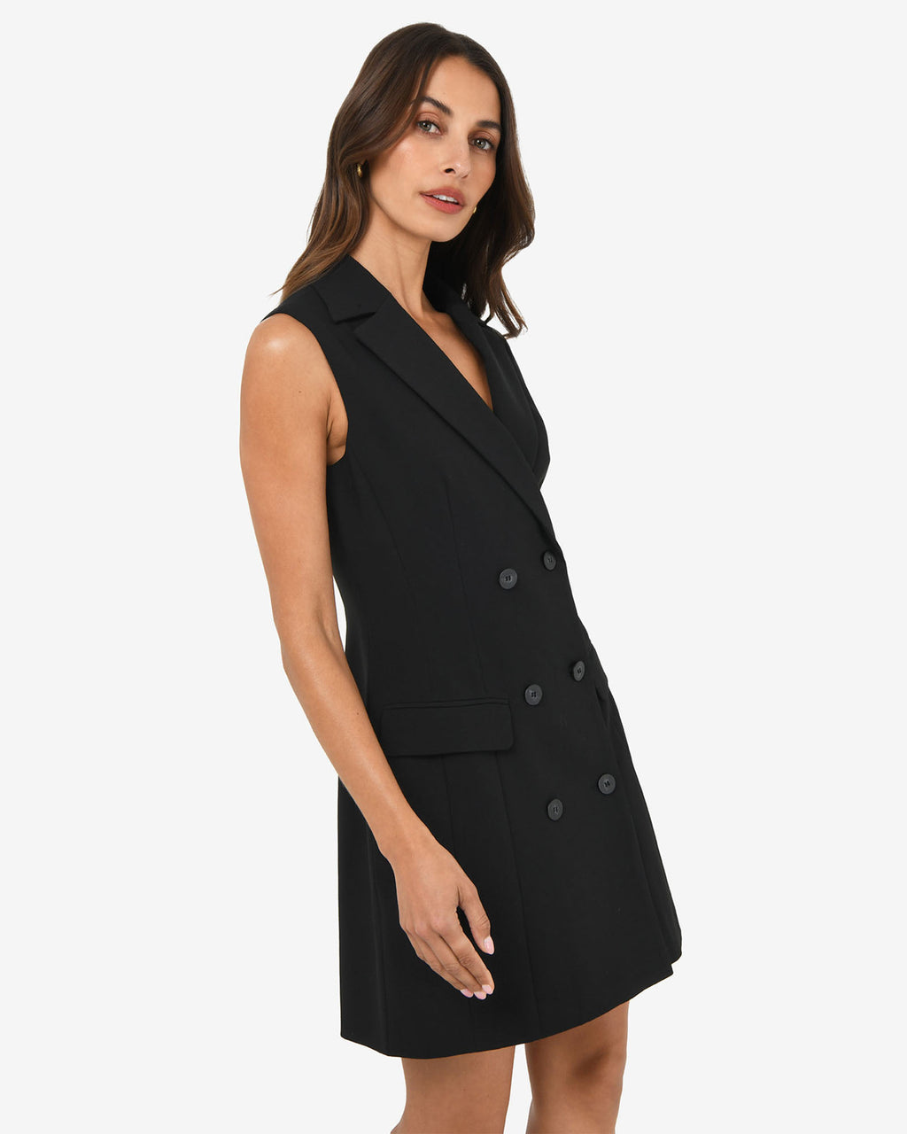Nikki Double Breasted Dress in black — side view