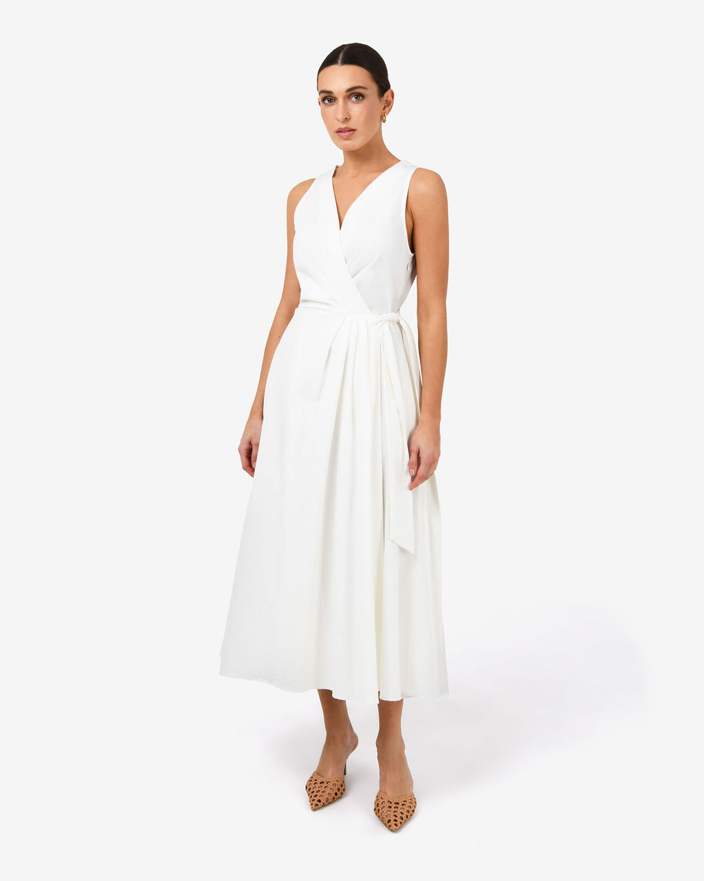 Nattai Crossover Dress in ivory — full-length view
