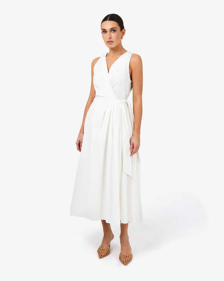 Nattai Crossover Dress in ivory — full-length view