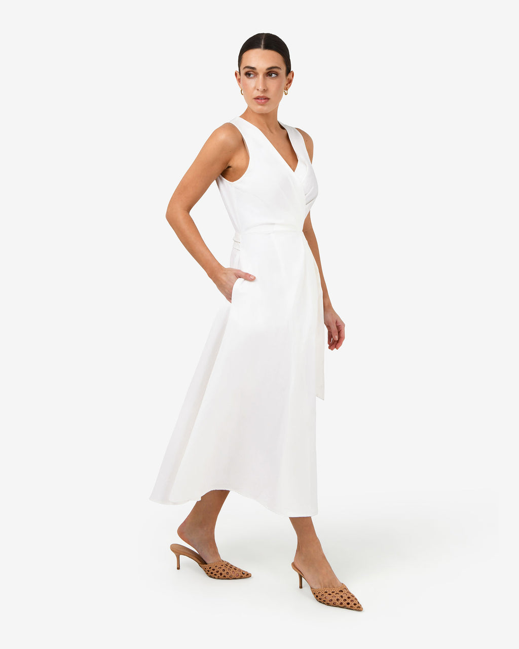Nattai Crossover Dress in ivory — side view 2