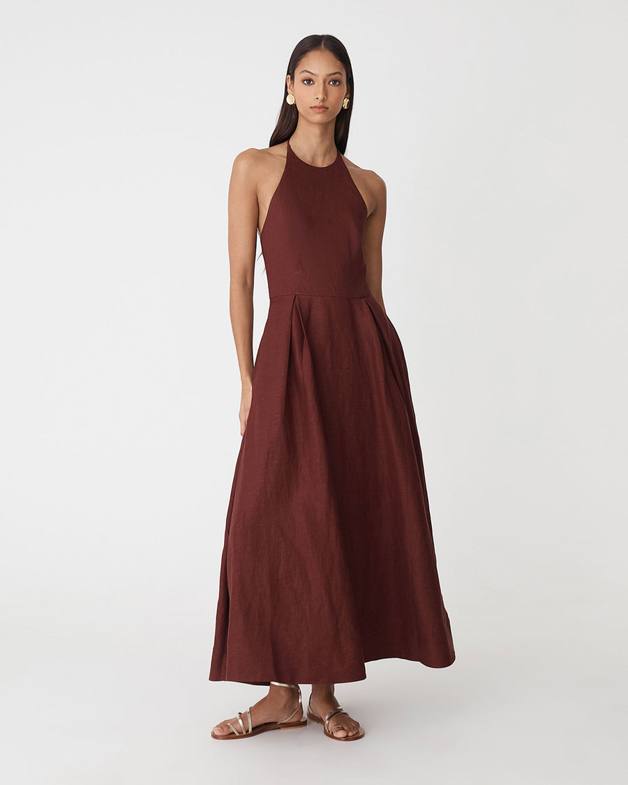 Lennie Halter Maxi Dress in brick — full-length view