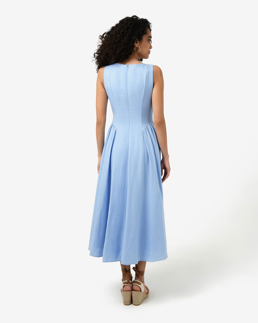 Kendal Linen Blend Dress in periwinkle — back view