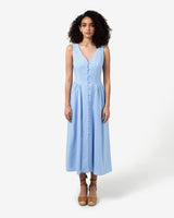 Kendal Linen Blend Dress in periwinkle — full-length view