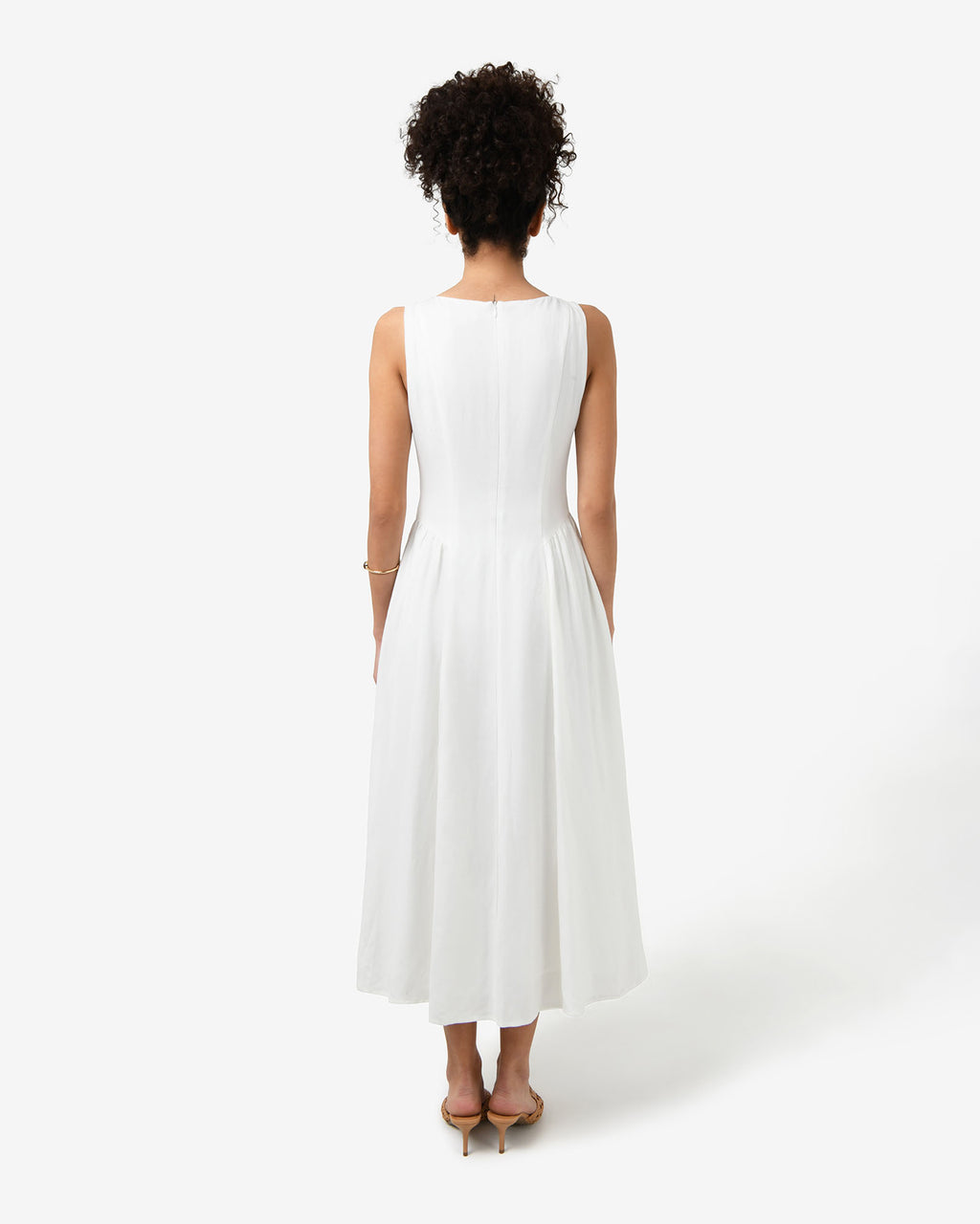 Kendal Linen Blend Dress in white sugar — back view