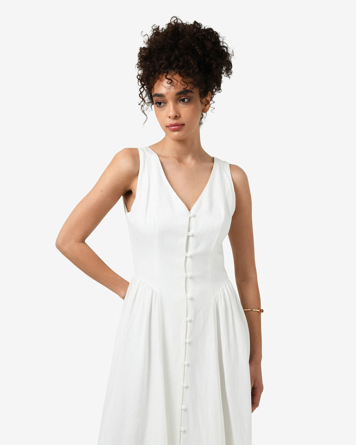 Kendal Linen Blend Dress in white sugar — close-up view