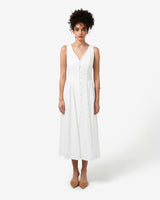 Kendal Linen Blend Dress in white sugar — full-length view