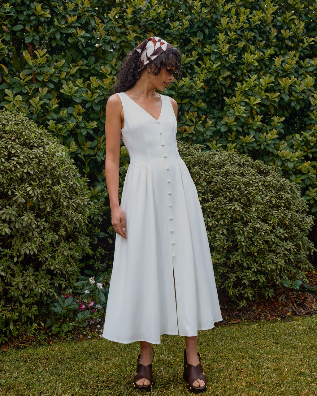 Kendal Linen Blend Dress in white sugar — alternate view
