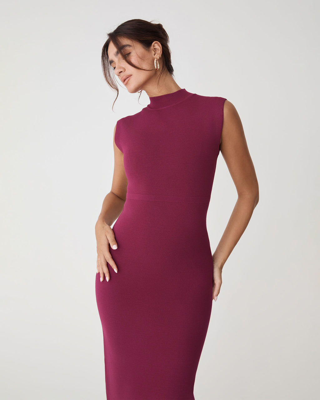 Heloise Milano Knit Dress in berry — close-up view 2