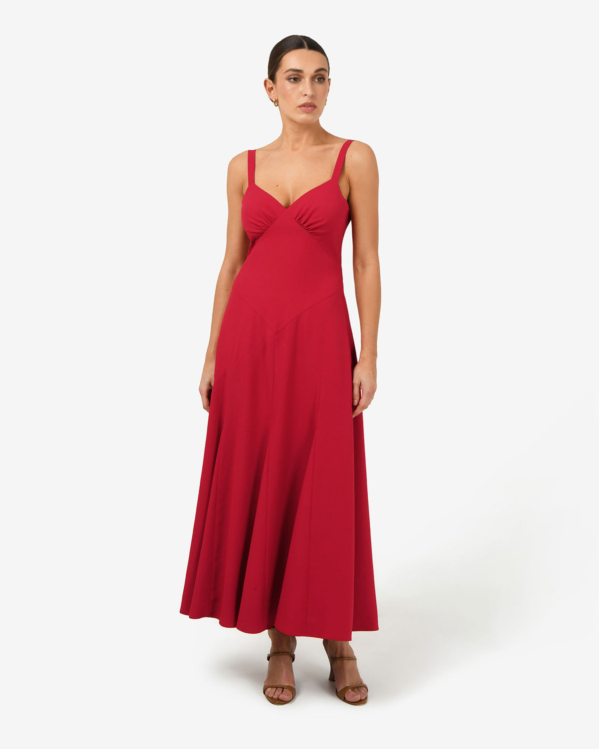 Maria Godet Panel Dress in crimson — full-length view