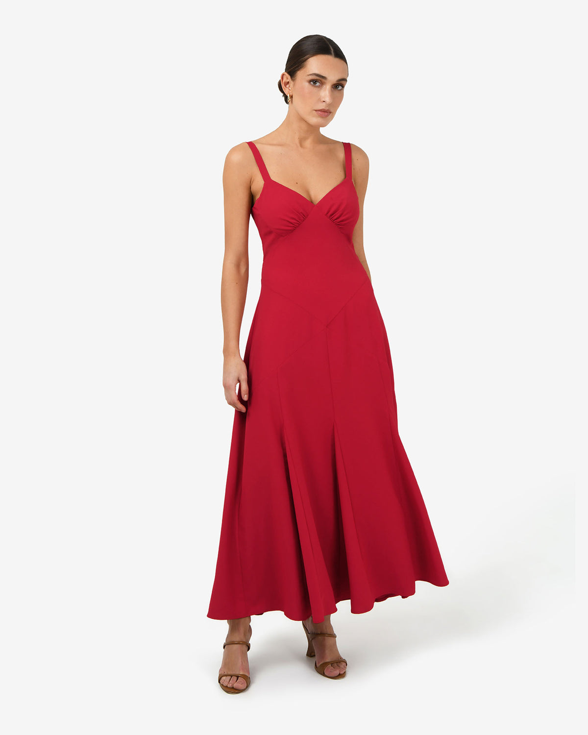 Maria Godet Panel Dress in crimson — full-length view 2
