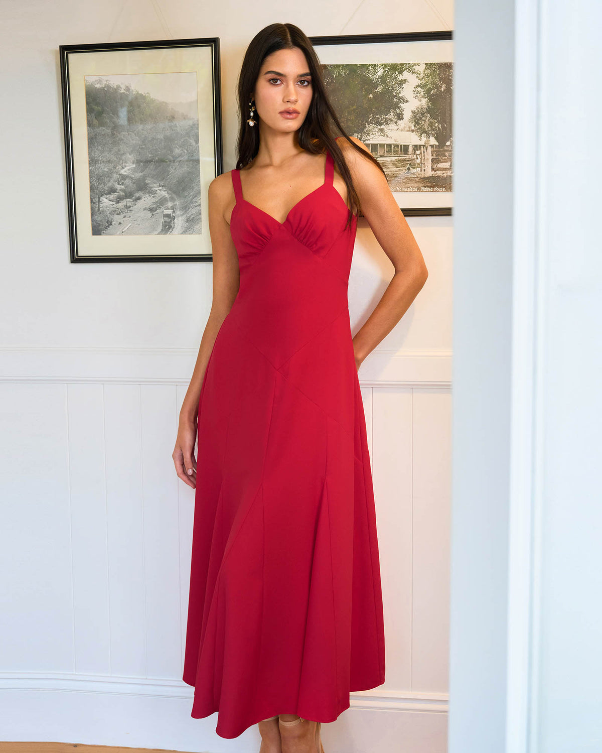 Maria Godet Panel Dress in crimson — alternate view