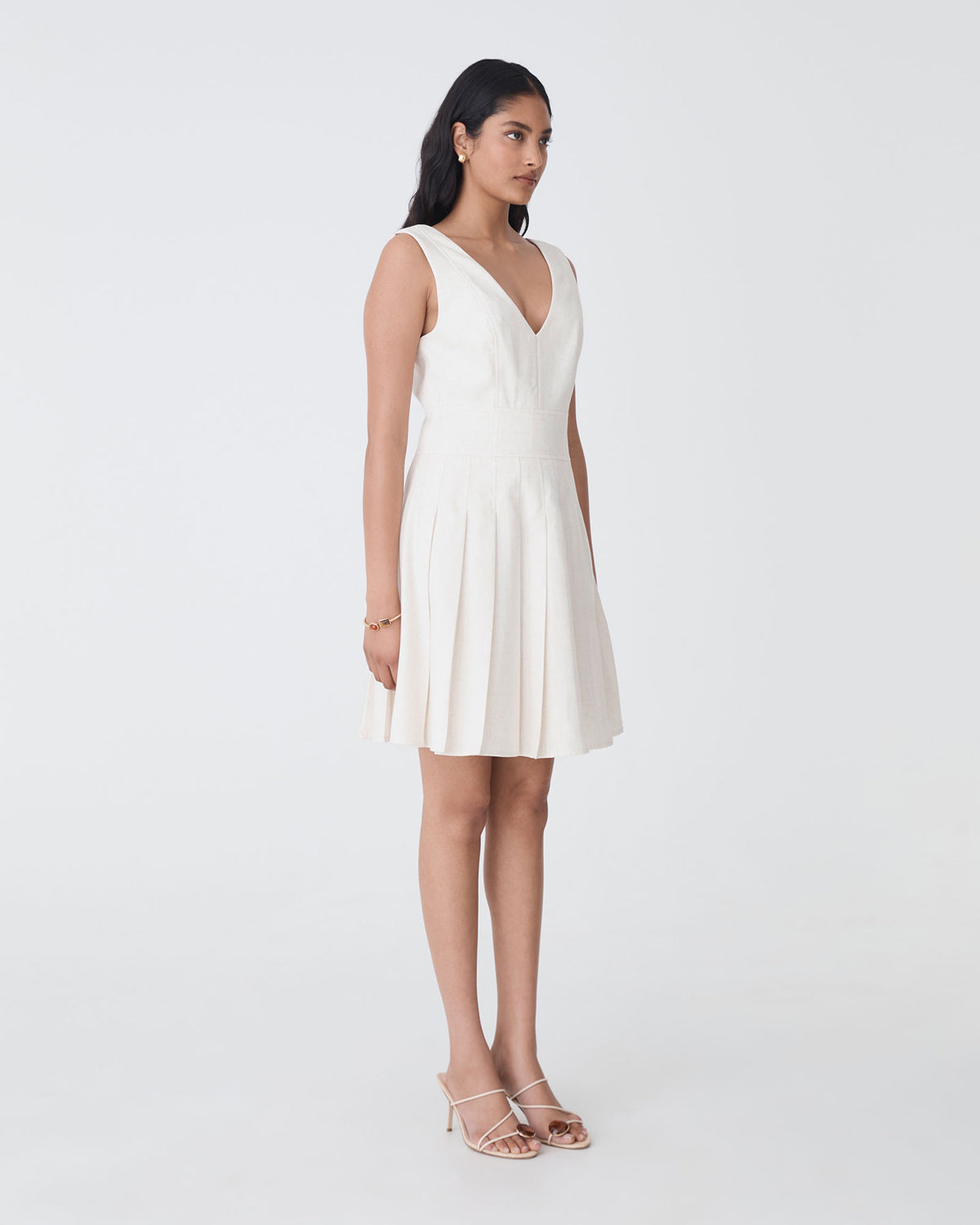 Mikala Pleated Mini Dress in rice marle — side view