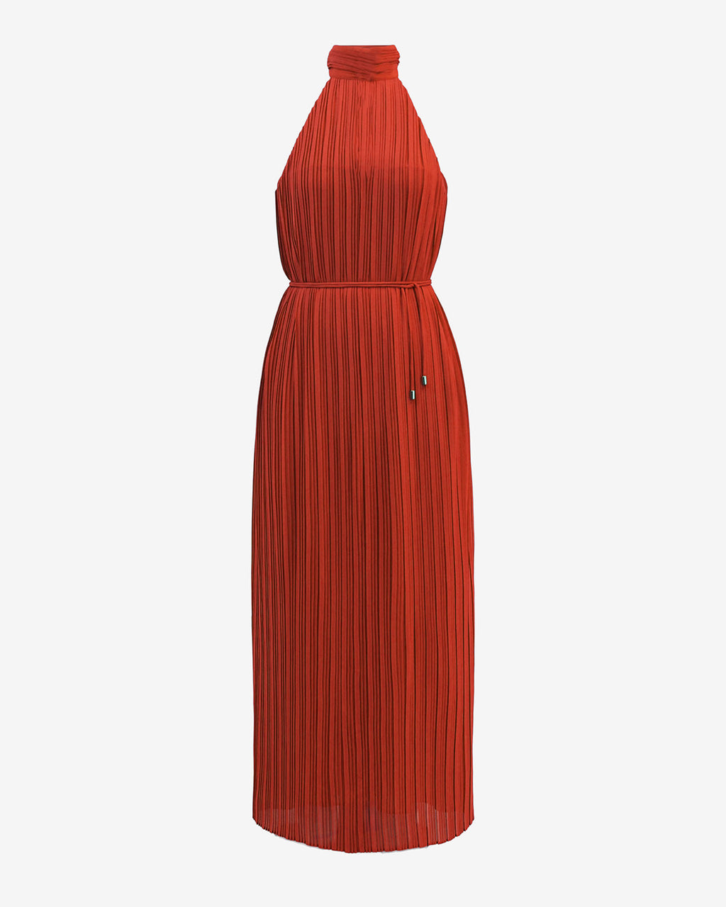 Shelly Chiffon Pleated Dress in burnt orange — product-only view