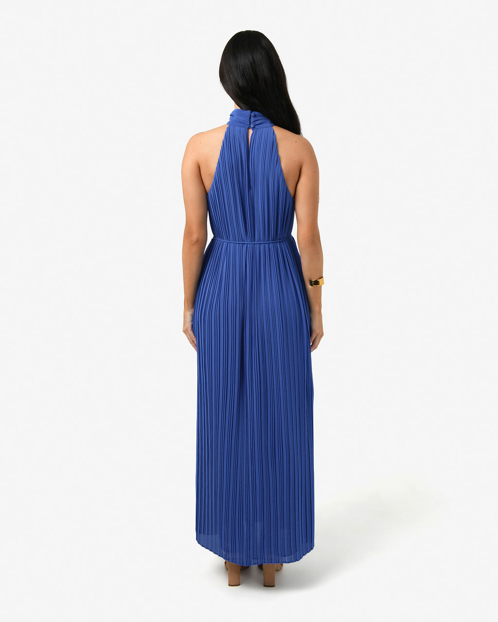Shelly Chiffon Pleated Dress in periwinkle — back view