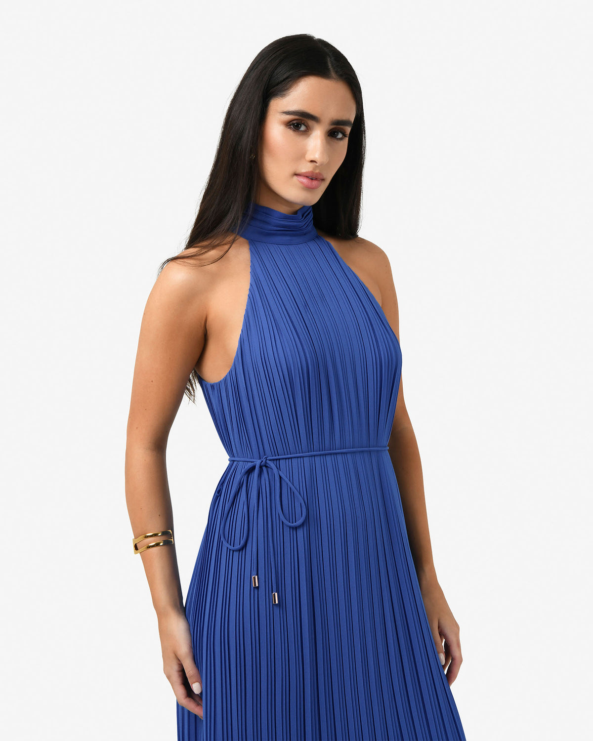 Shelly Chiffon Pleated Dress in periwinkle — close-up view
