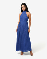 Shelly Chiffon Pleated Dress in periwinkle — full-length view