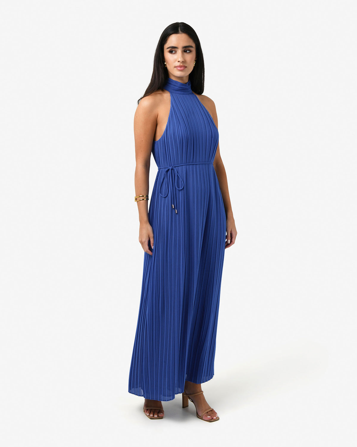 Shelly Chiffon Pleated Dress in periwinkle — side view
