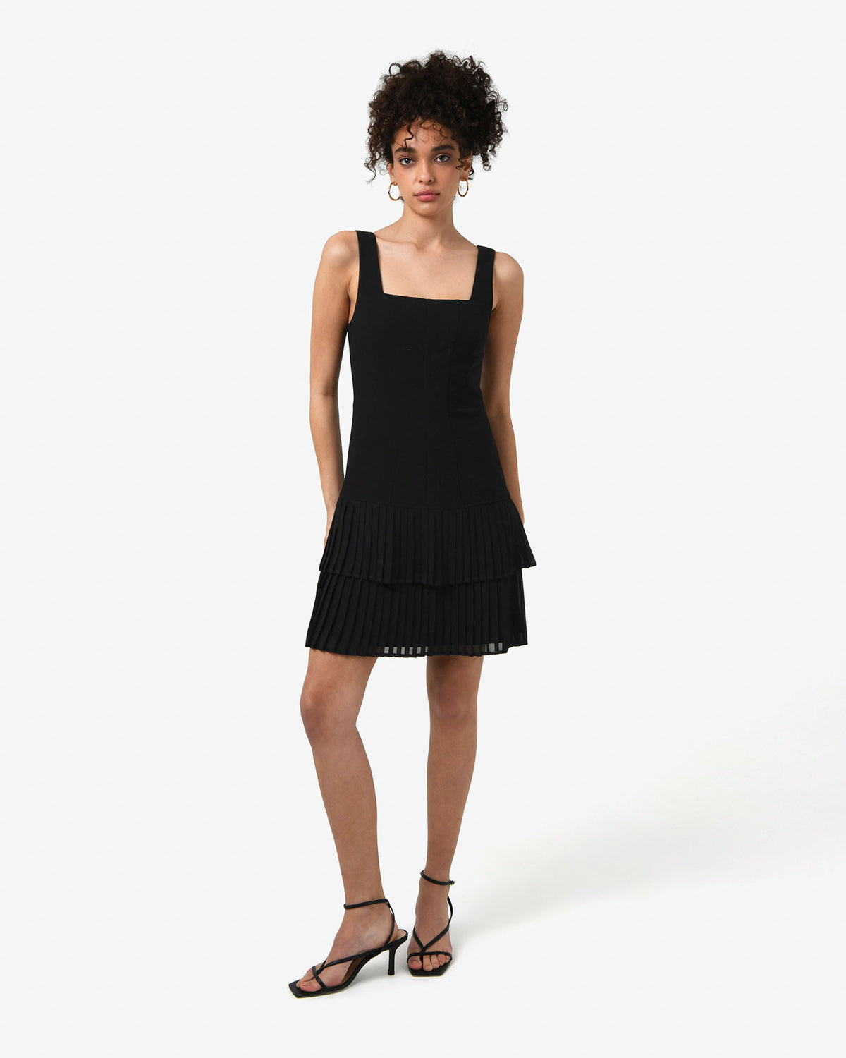 Francis Drop Waist Mini Dress in black — full-length view