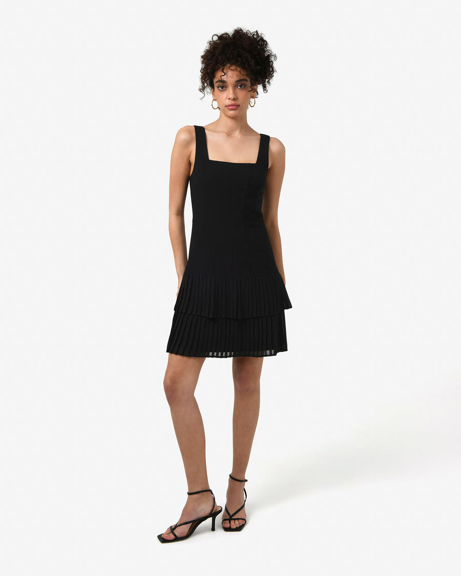 Francis Drop Waist Mini Dress in black — full-length view