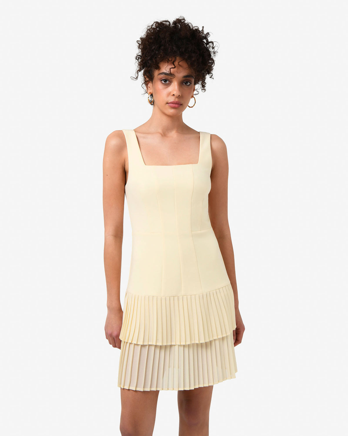 Francis Drop Waist Mini Dress in butter — close-up view