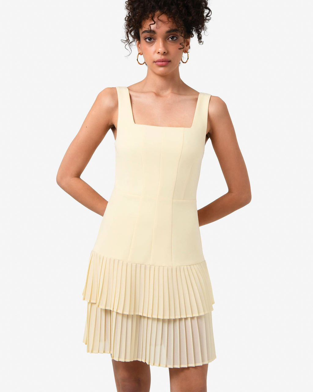 Francis Drop Waist Mini Dress in butter — close-up view 2