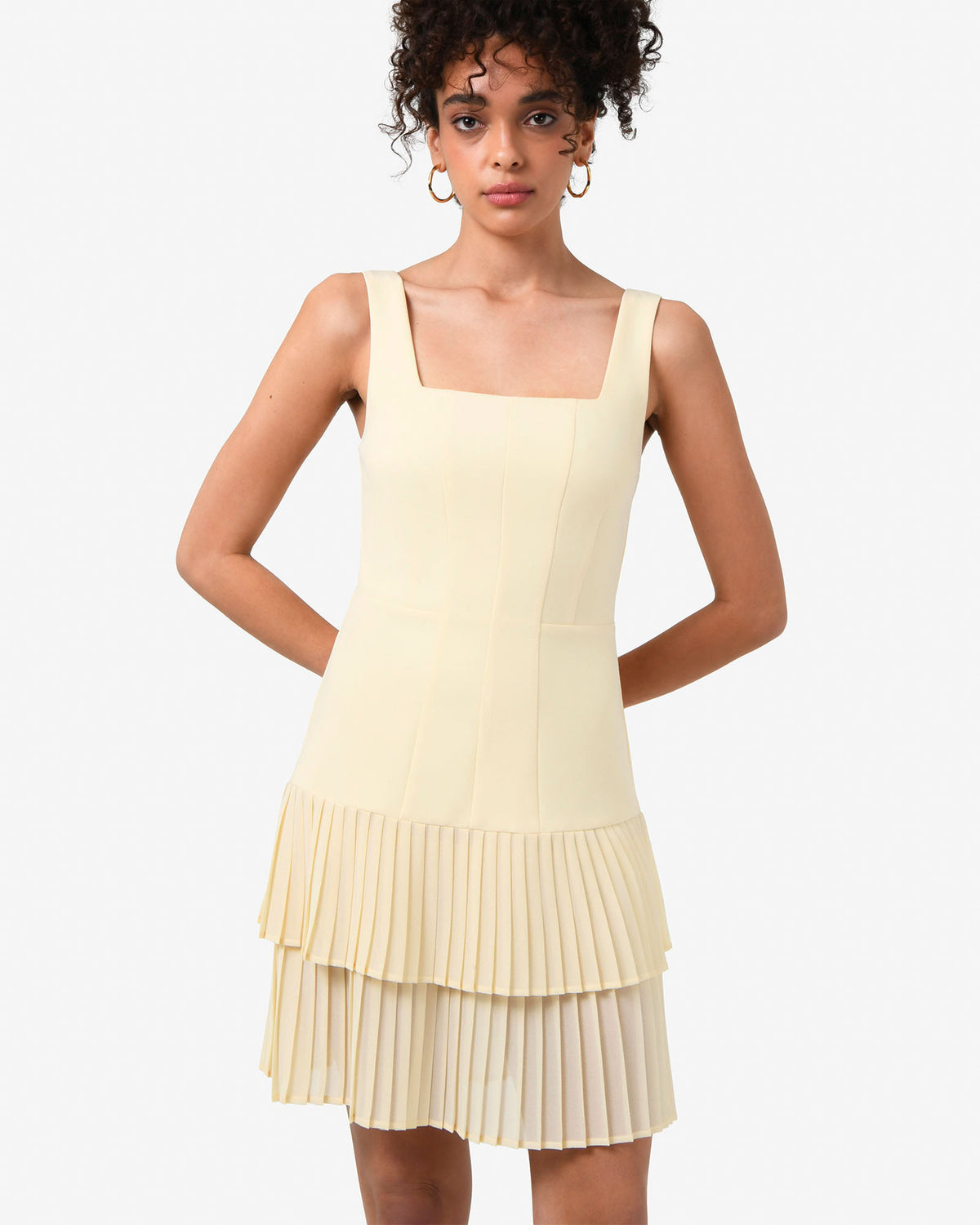 Francis Drop Waist Mini Dress in butter — close-up view 2
