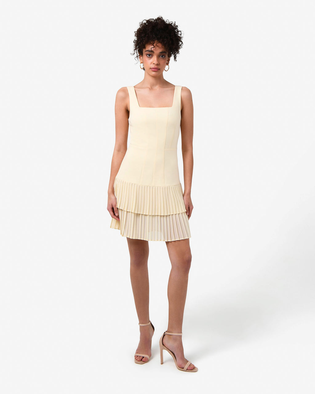 Francis Drop Waist Mini Dress in butter — full-length view