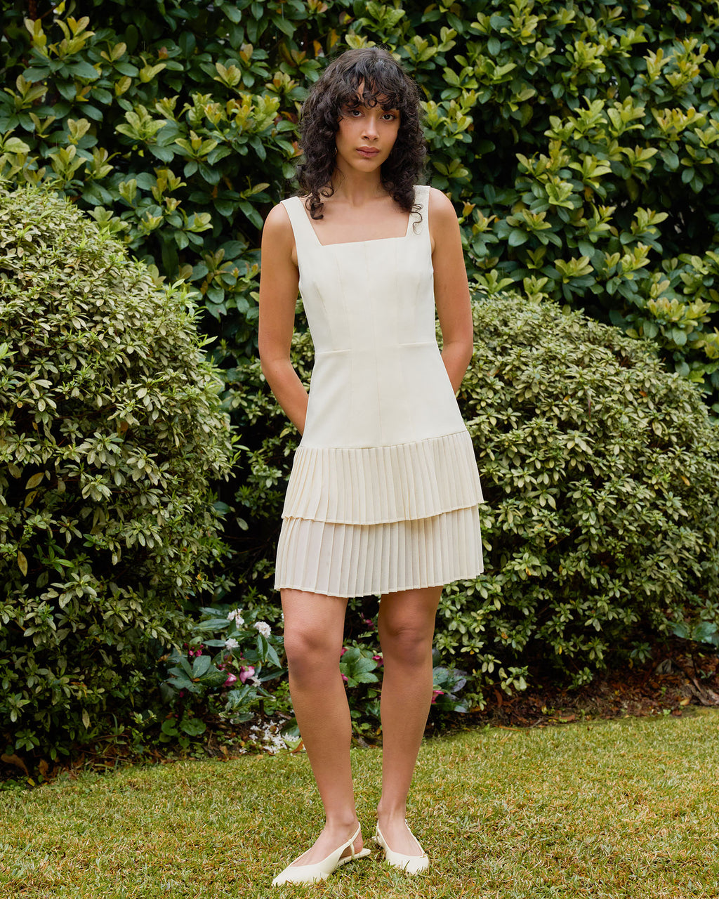 Francis Drop Waist Mini Dress in butter — alternate view