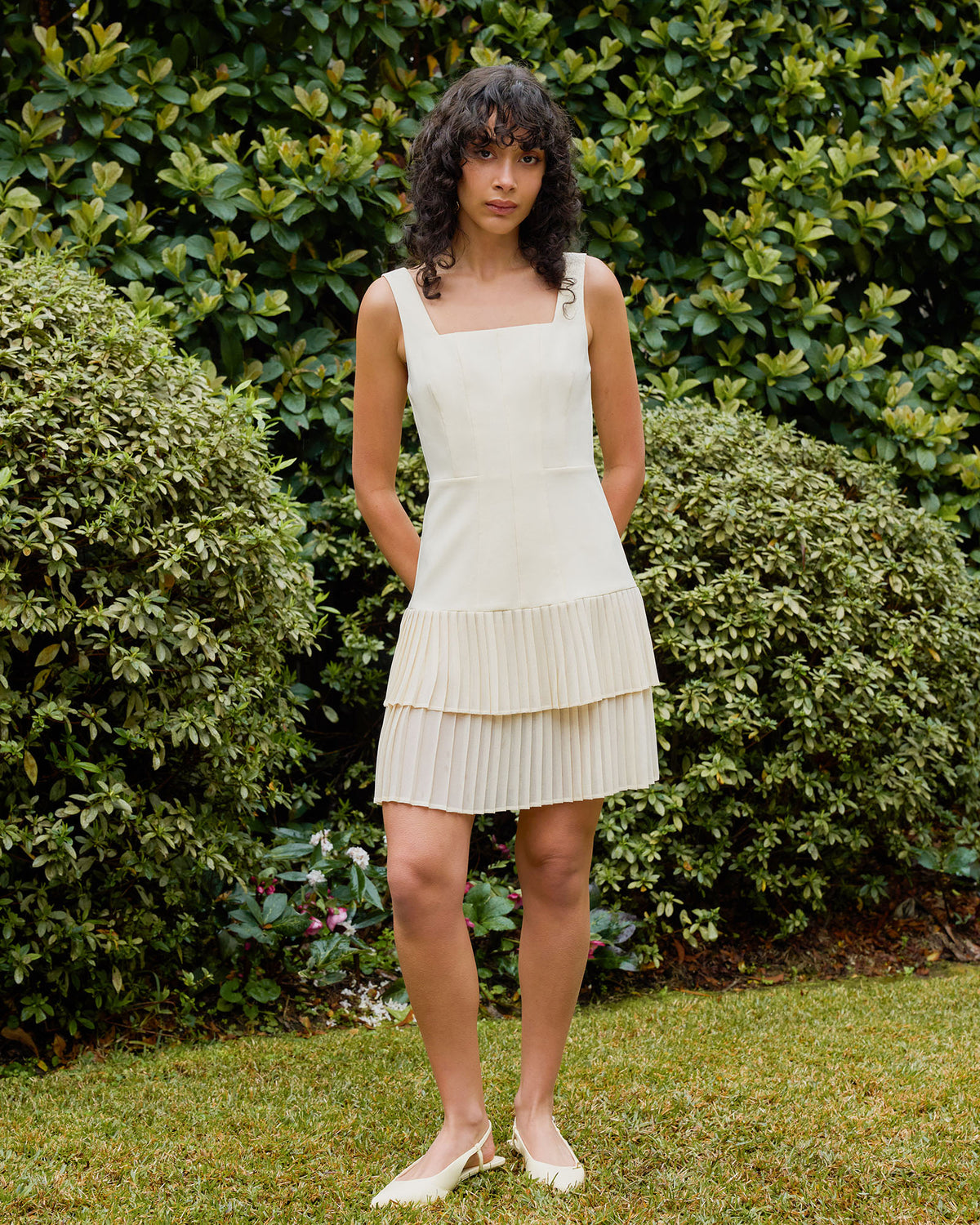 Francis Drop Waist Mini Dress in butter — alternate view