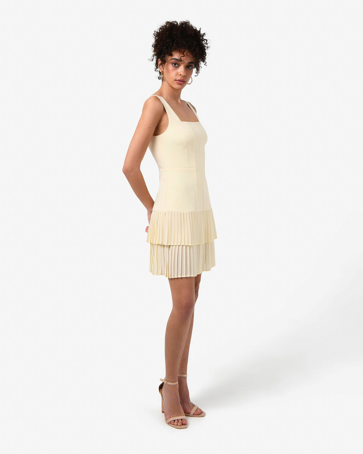 Francis Drop Waist Mini Dress in butter — side view