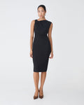 Sutton Twist Shoulder Dress in black — full-length view