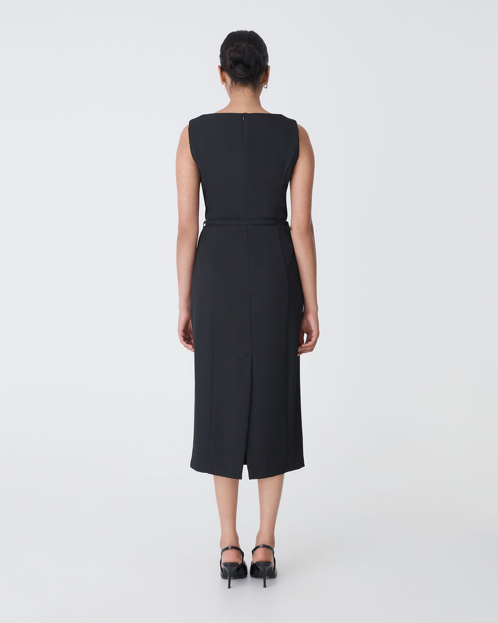 Mila Pencil Midi Dress in black — back view