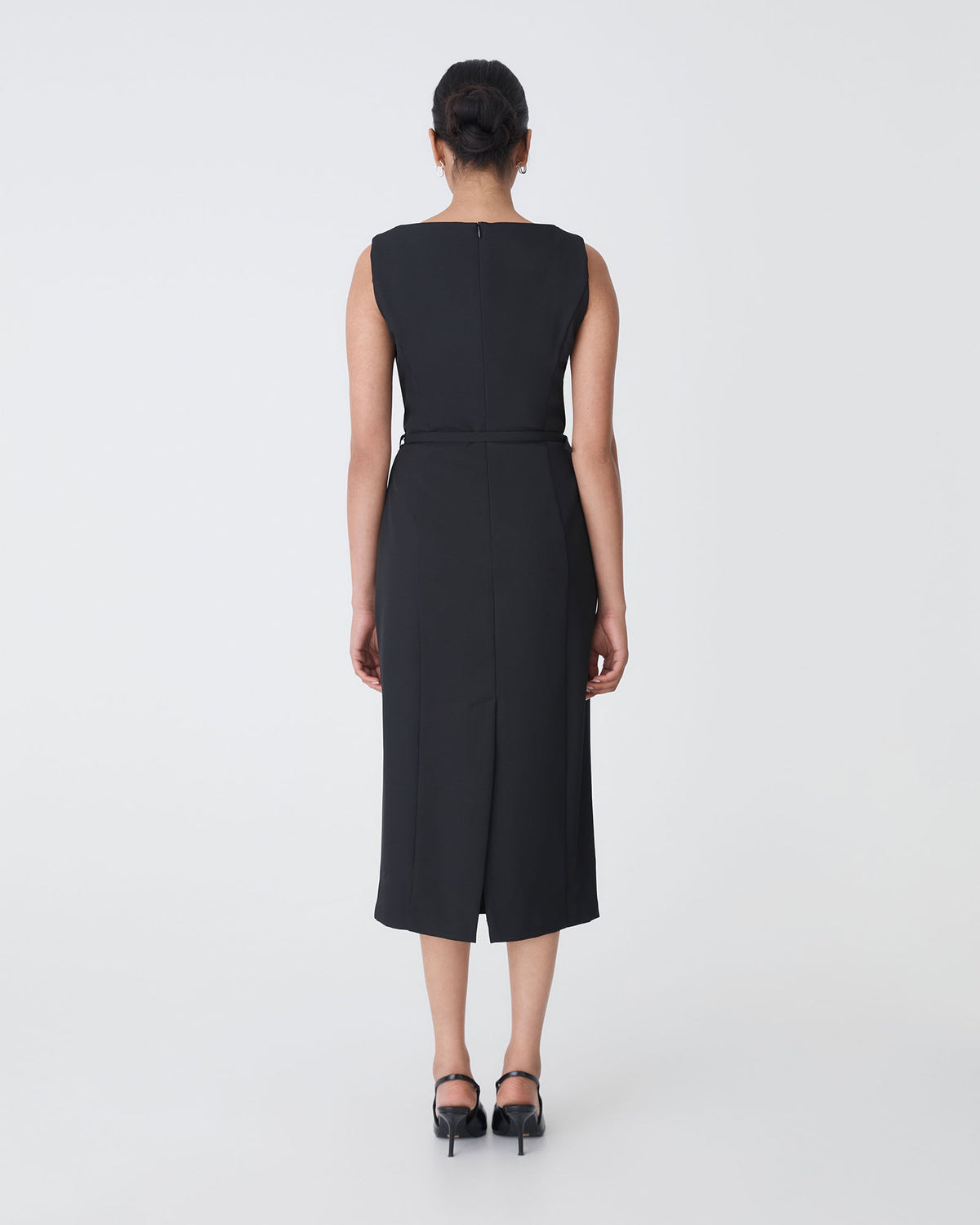 Mila Pencil Midi Dress in black — back view