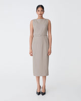 Mila Pencil Midi Dress in fawn — full-length view