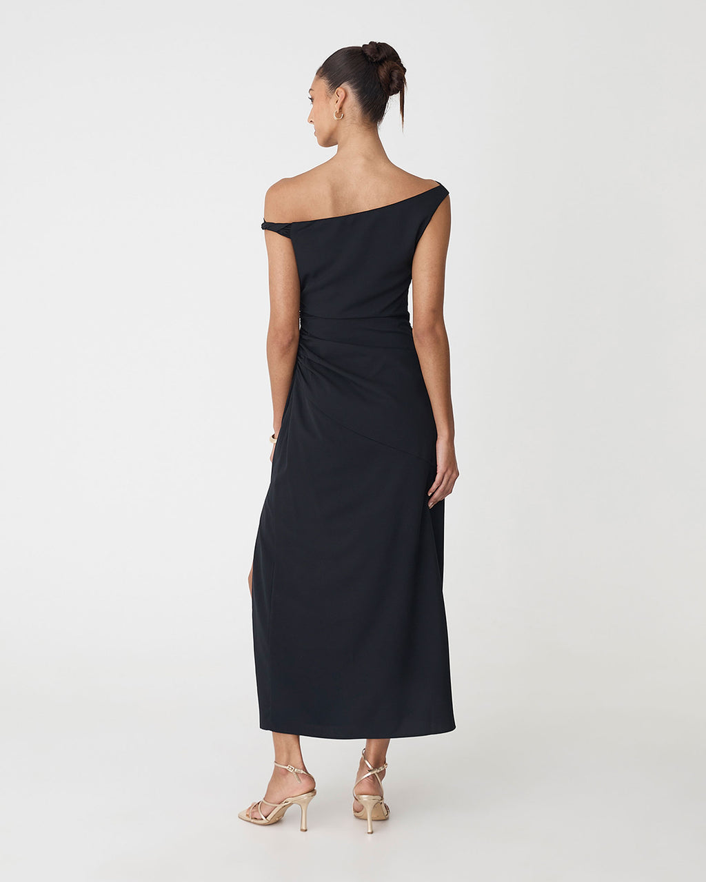 Afina One Shoulder Twist Dress in black — back view