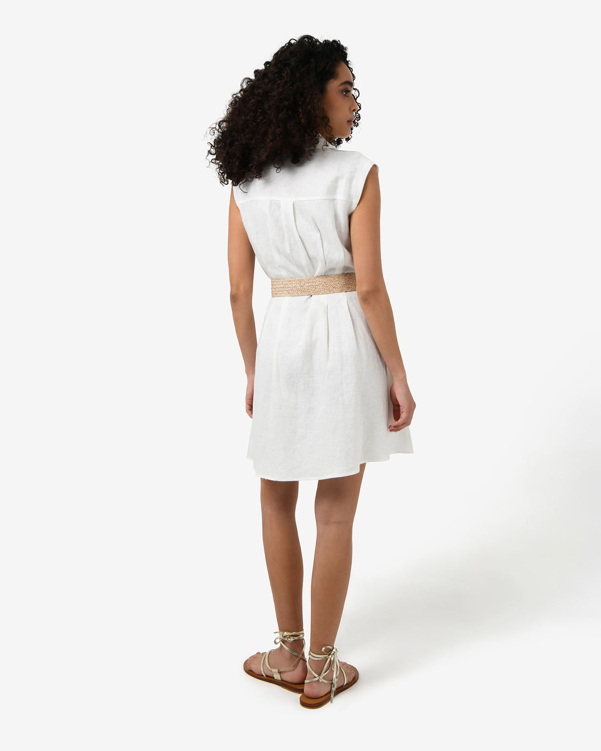Ami Linen Mini Beach Dress in ivory — back view