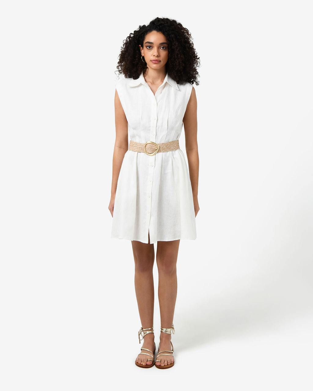 Ami Linen Mini Beach Dress in ivory — full-length view