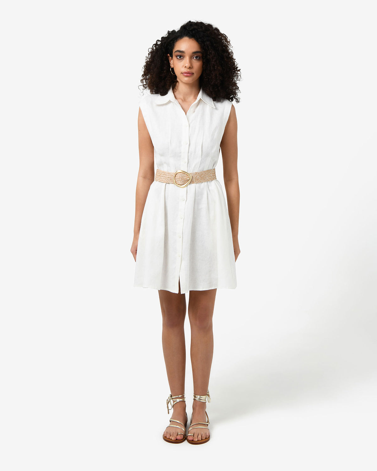 Ami Linen Mini Beach Dress in ivory — full-length view