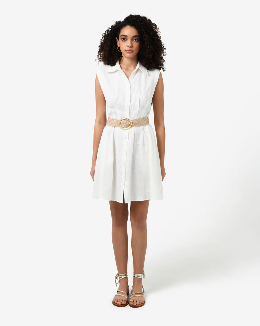 Ami Linen Mini Beach Dress in ivory — full-length view