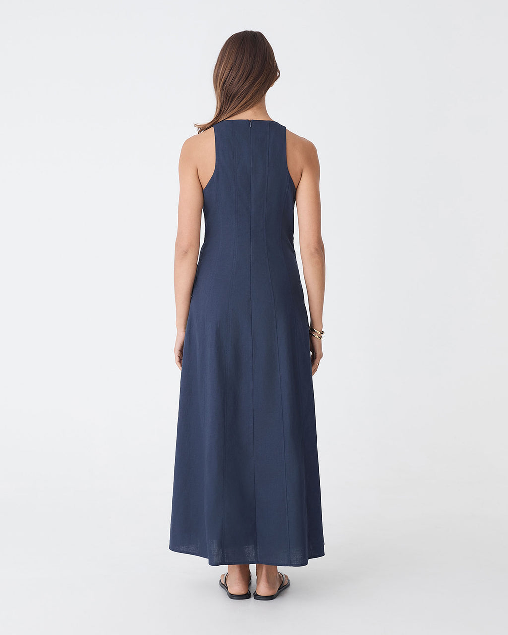 Tory Linen Blend Panel Dress in navy — view 5