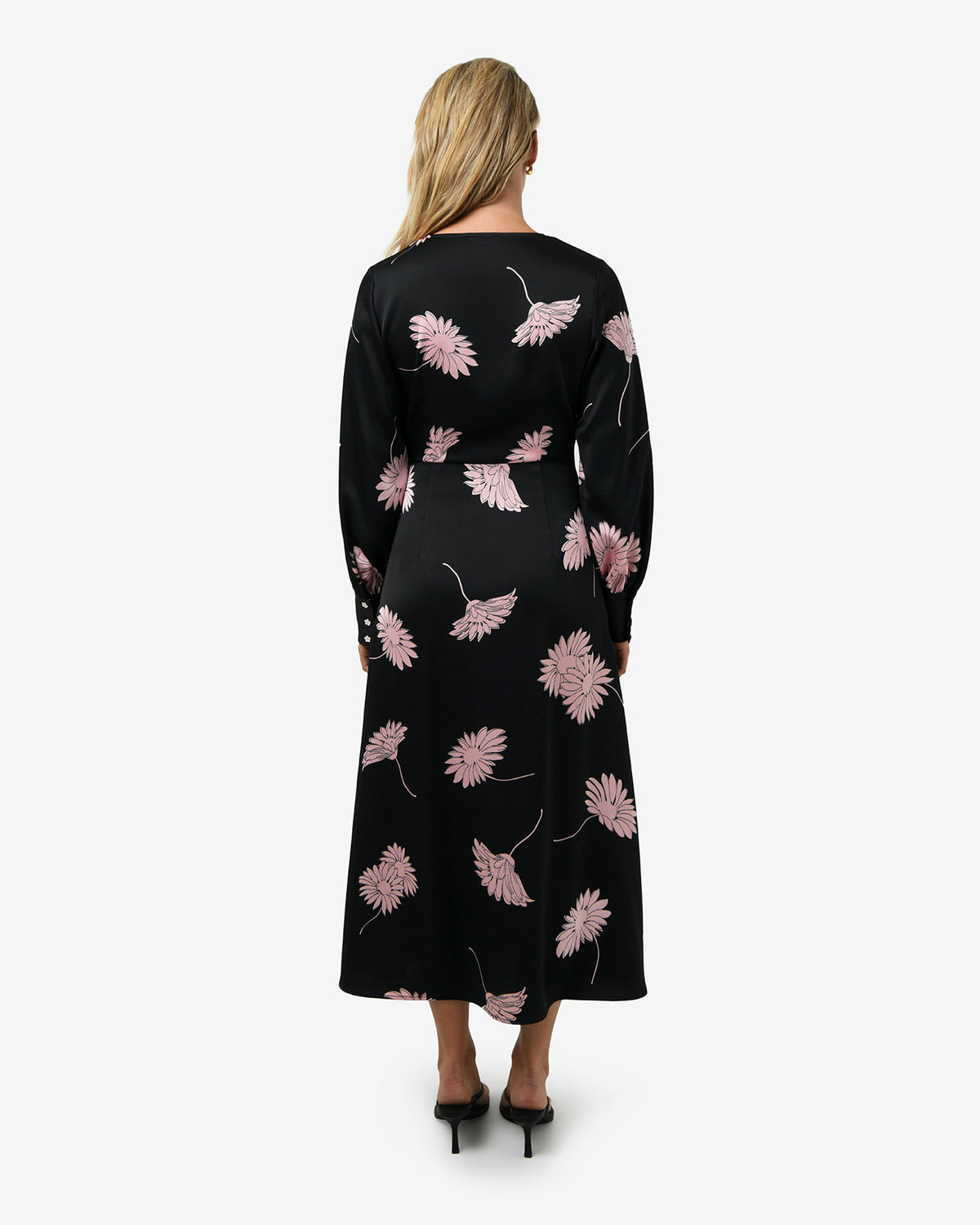 Felicia Floral Twist Dress in black pink — back view