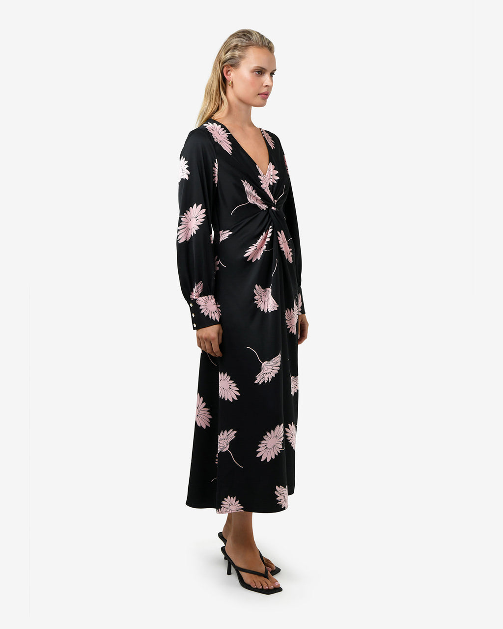 Felicia Floral Twist Dress in black pink — side view