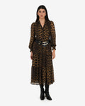 Shakira V-Neck Button Dress in leopard — full-length view