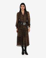 Shakira V-Neck Button Dress in leopard — full-length view