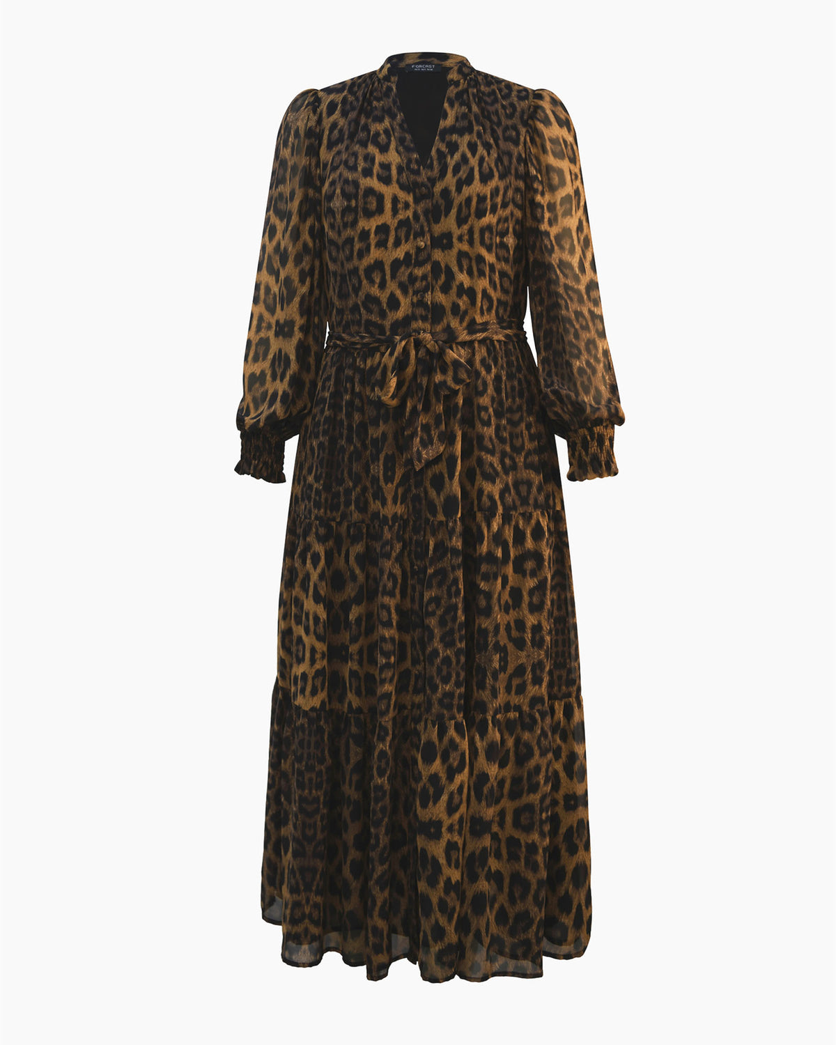 Shakira V-Neck Button Dress in leopard — product-only view