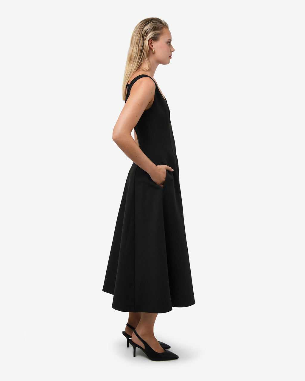 Yana V Neck Panel Dress in black — side view